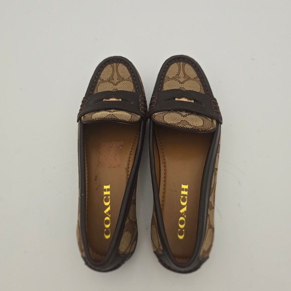 Coach Women 5B Penny Logo Driving Loafers Signature Jacquard Fabric Classic Flat - Picture 12 of 16